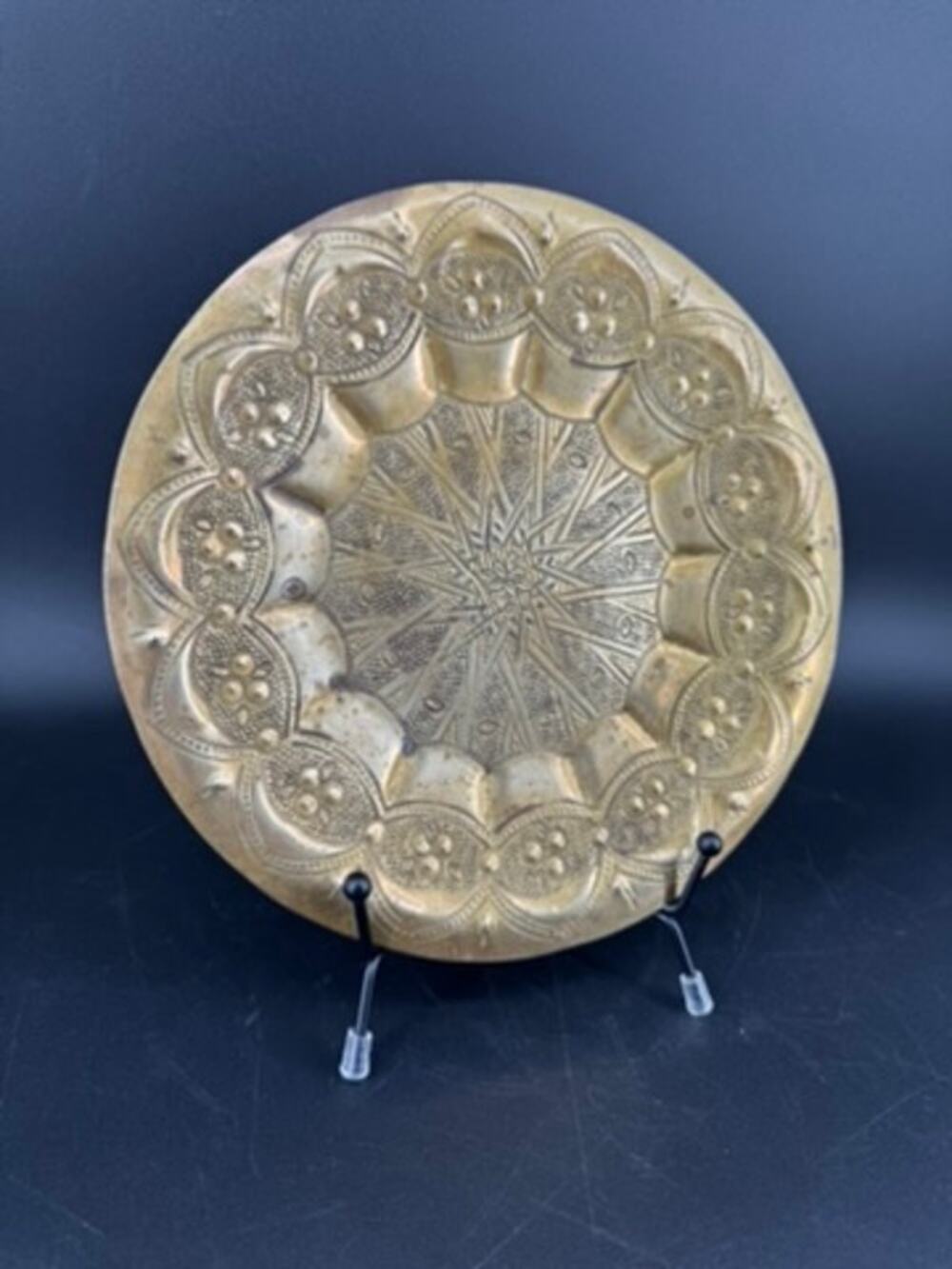 Vintage Celestial Embossed Starburst Moroccan Brass Wall Plate 8” Boho Decor